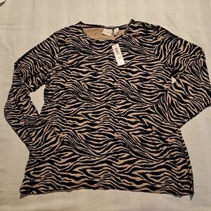 Chico's women's size 3, XL or 16 Linear Zebra Karina long sleeve black & neutral